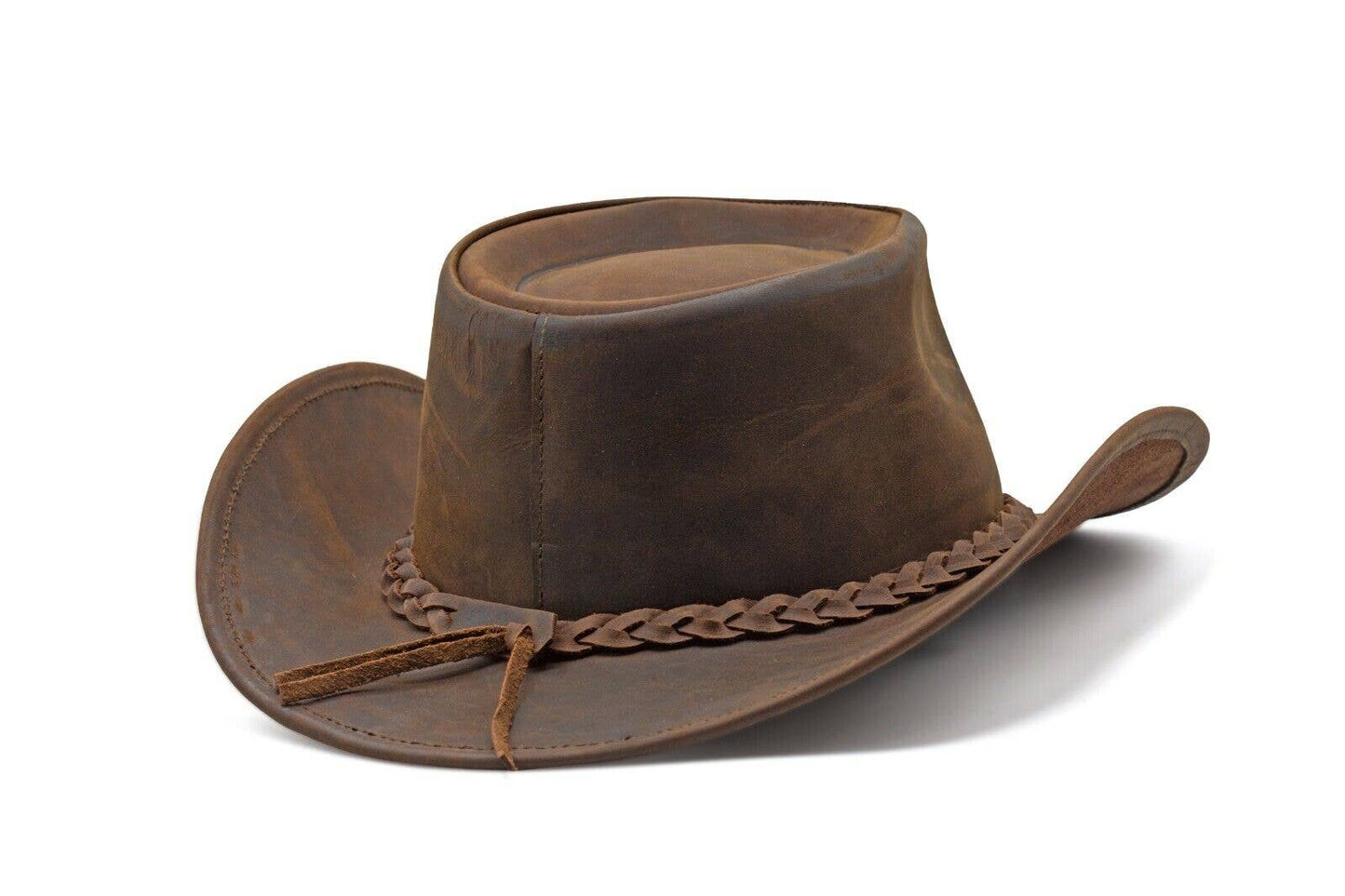 HADZAM Shapeable Western Durable Leather Outback Cowboy Hat