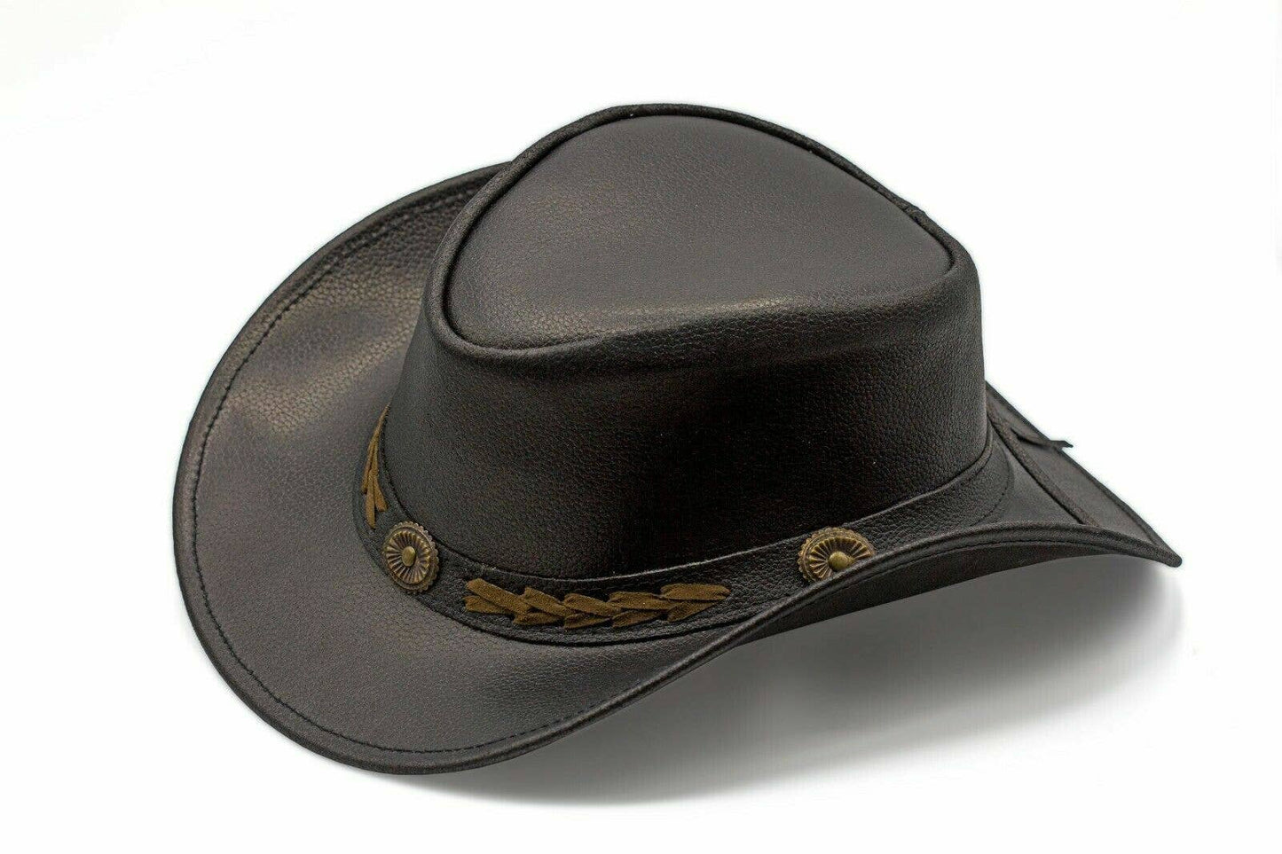 HADZAM Shapeable Western Durable Leather Outback Cowboy Hat